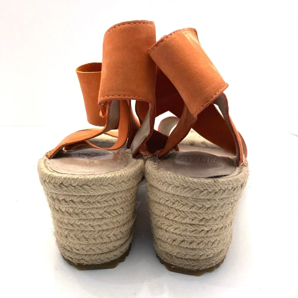 Eileen Fisher Orange Leather‎ Espadrille 'Willow' Wedge Heel Sandals Womens 9.5